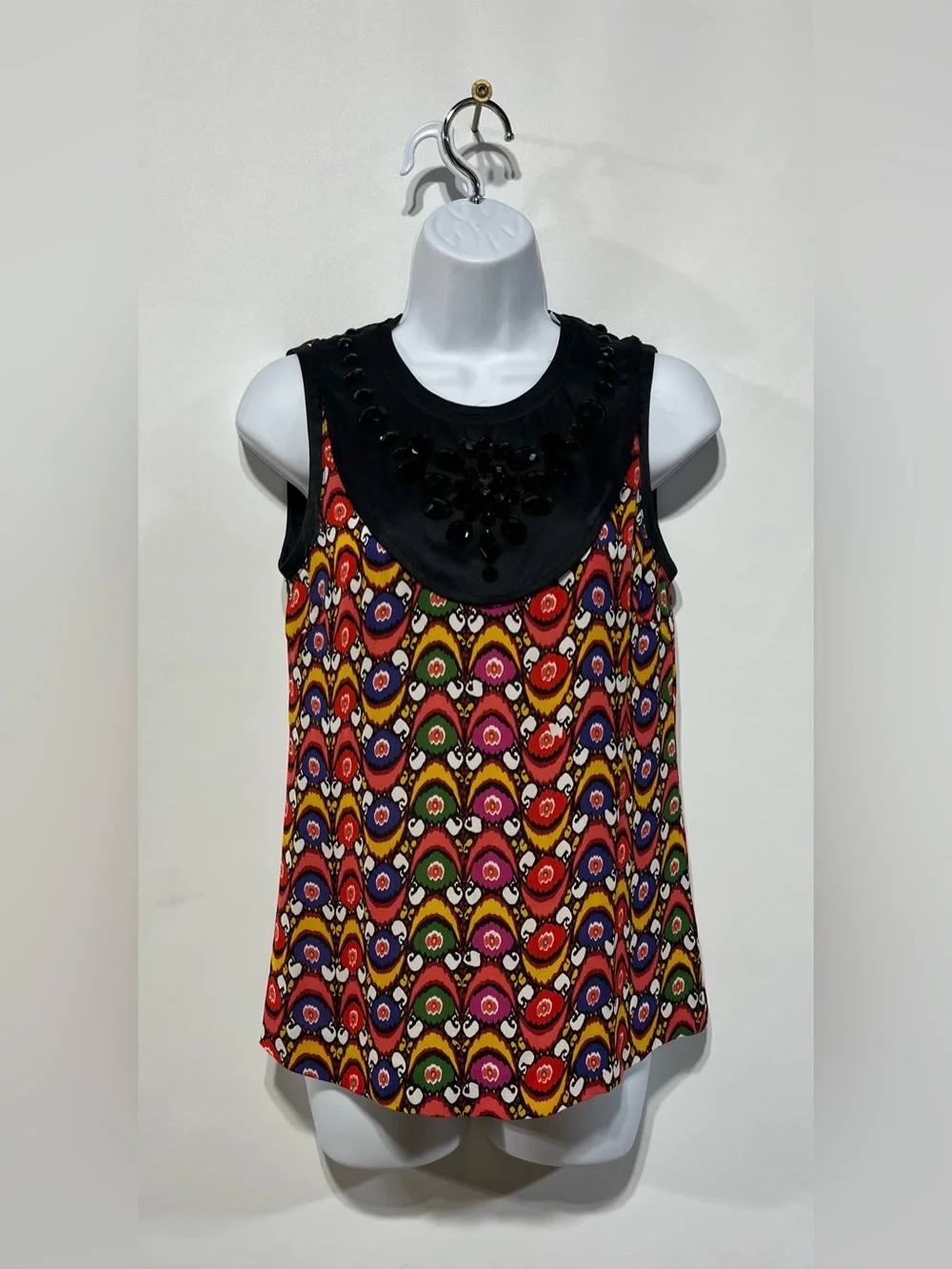 Tory Burch 100% Silk Multicolor Beaded Bib Sleeveless Blouse Size Small NWT